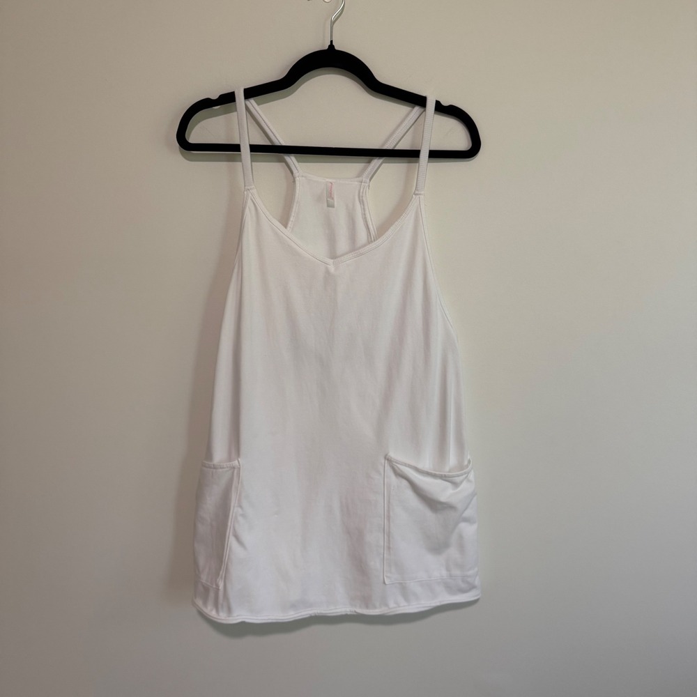 Free People Movement White Hot Shot Tank Top Pockets OB1096316 Womens Size M